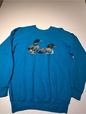 Hanes Teal Crewneck Sweater with Loon Embroidery - Women